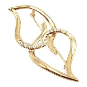 Authentic! Tiffany & Co 18k Yellow Gold Diamond Two Leaf Twin Brooch Pin 1987